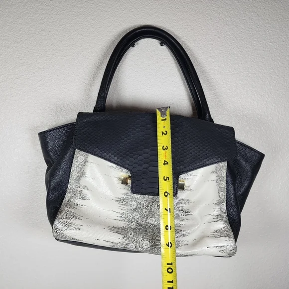 Vince Camuto Julia Satchel White And Black Bag - Picture 13 of 16